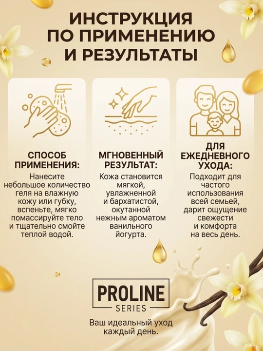 Гель для душа Proline Series 1 л, ванильный йогурт, спелая ягода, ароматный чай