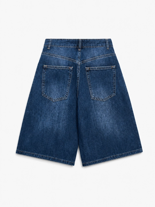 Ayollar uchun burmali Bermuda jinsi shimlari, 100% paxtadan tikilgan indigo rangli shortiklar