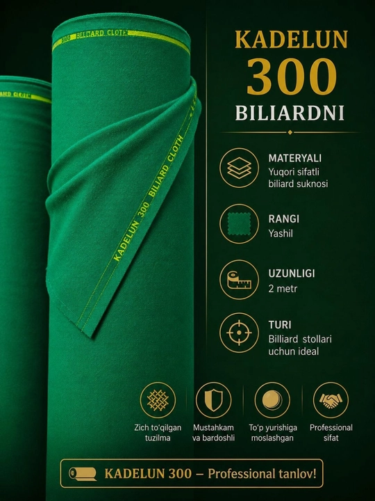 KADELUN 300 bilyard stoli uchun movut, professional bilyard qoplamasi, yashil, 2 m - 