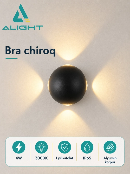 ALIGHT LED devor chirog‘i, 3000K, alyumin bra