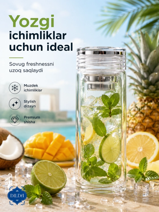 Бутылка для напитков - стеклянный термос для чая, кофе и напитков, 200–350 мл, кружка