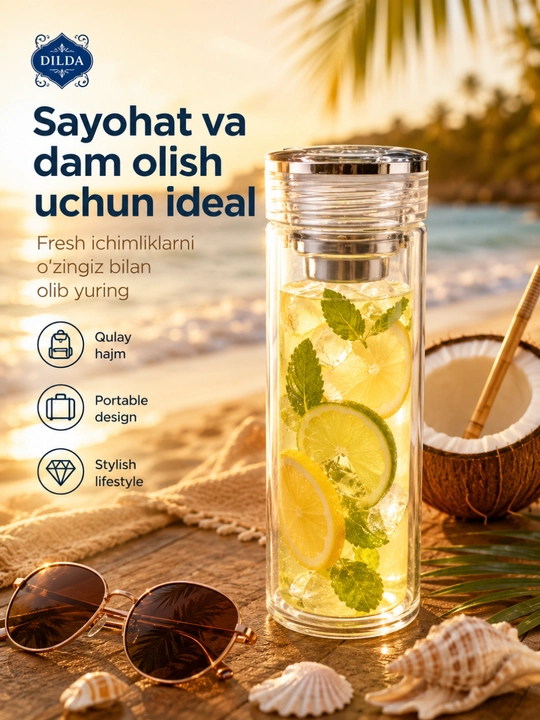 Бутылка для напитков - стеклянный термос для чая, кофе и напитков, 200–350 мл, кружка