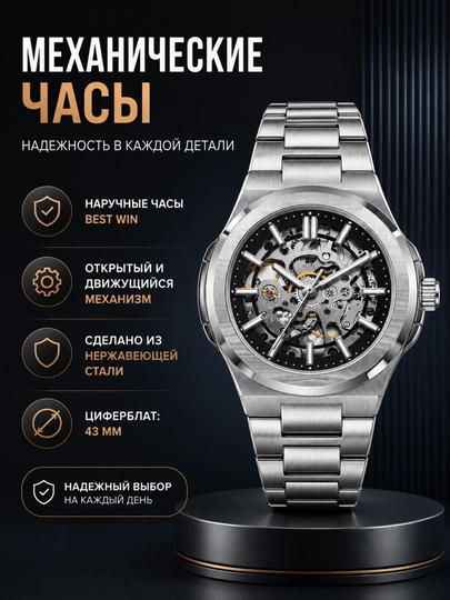 Мужские наручные механические часы Best Win — SPECST-BESTWIN-ЧЕРН