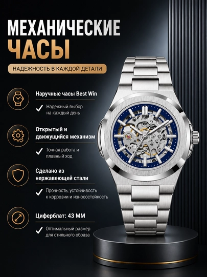 Мужские наручные механические часы Best Win — SPECST-BESTWIN-ТЕМНСИН