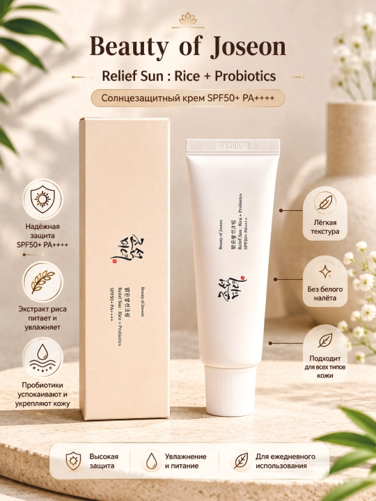 Krem, SPF50+ PA++++ quyosh kremi guruch va probiotik bilan himoya va parvarish har kuni!!!