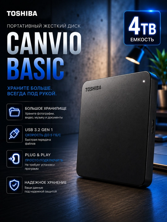 Внешний жесткий диск Toshiba Canvio Basics 4TB USB 3.2 Portable HDD - 