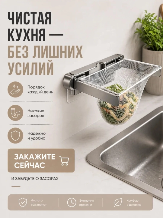 Oshxona chiqindilari va tiqinlarga qarshi setkali konteyner + komplektda 50 ta setka