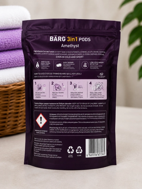 Kir yuvish kapsulalari BÄRG 3 tasi 1 da Pods Amethyst, 60 dona