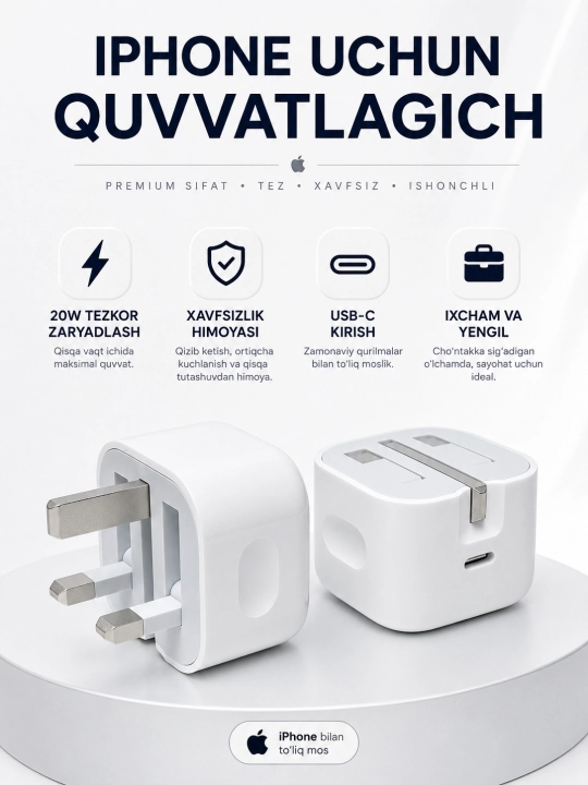 IPhone tezkor zaryadlash qurilmasi, 20, 35 Vt quvvatli blok - 