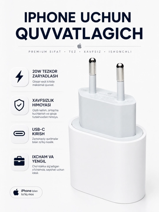 IPhone tezkor zaryadlash qurilmasi, 20, 35 Vt quvvatli blok - 