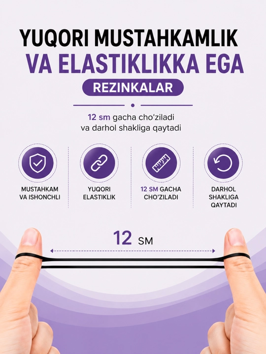 Silikon rezinkalar qora, 200 dona, 1.8 sm, soch uchun
