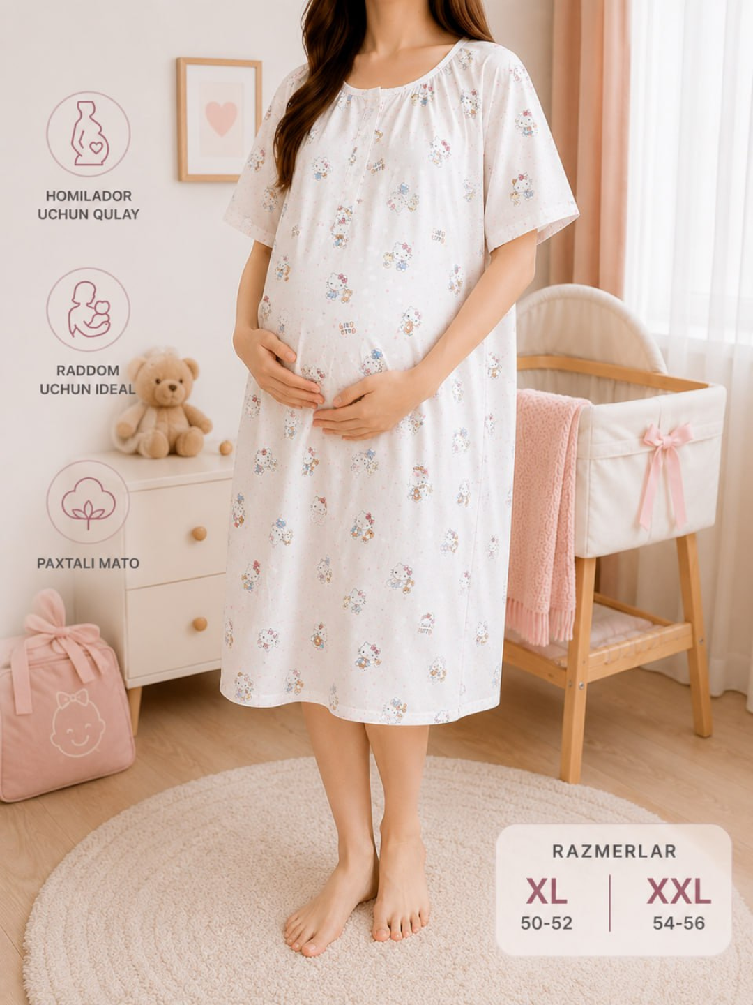 Ночная рубашка для беременных и беременных, хлопок, оверсайз, XL-XXL