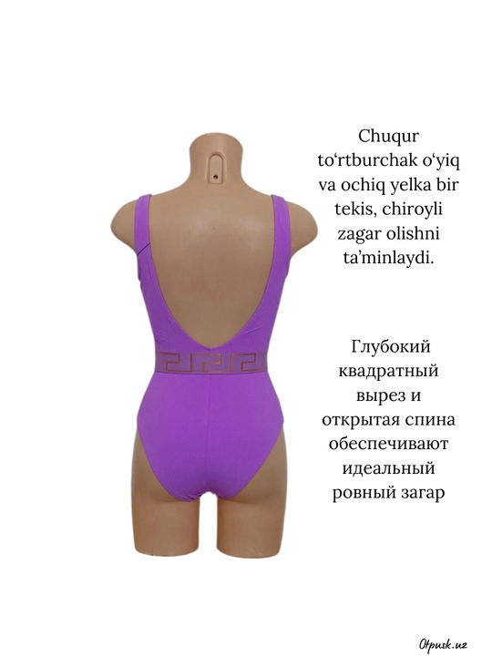 Ayollar uchun sport bichimidagi yaxlit suzish kiyimi. Hovuz va plyaj uchun mo‘ljallangan
