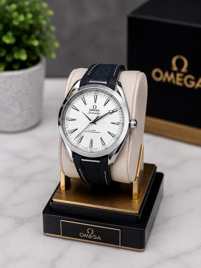 Мужские наручные часы Omega, новая модель с силиконовым ремешком, в подарочной коробке — AXABRND-OMEGA40-БЕЛЫЙ