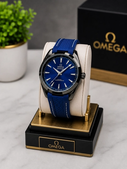 Мужские наручные часы Omega, новая модель с силиконовым ремешком, в подарочной коробке — AXABRND-OMEGA40-ТЕМНСИН