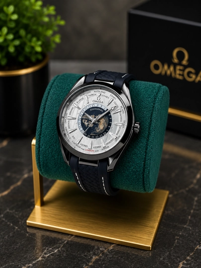 Мужские наручные часы Omega, новая модель с силиконовым ремешком, в подарочной коробке — AXABRND-OMEGA40-ЧЕРНСТЕ