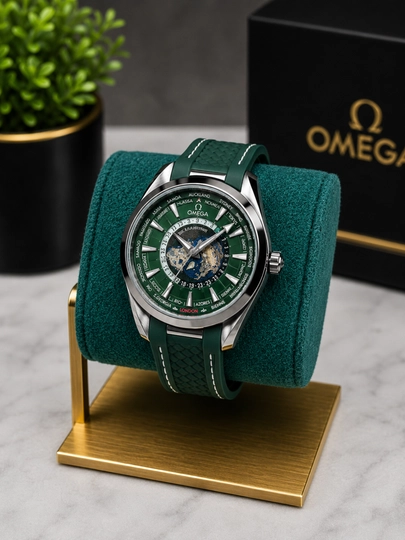 Мужские наручные часы Omega, новая модель с силиконовым ремешком, в подарочной коробке — AXABRND-OMEGA40-ЗЕЛЕН