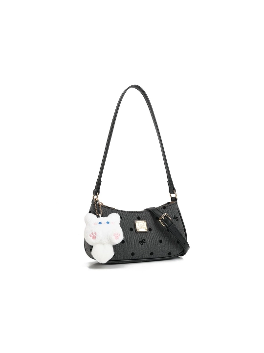Женская сумка в корейском стиле с декоративным аксессуаром, черная mini bag - 