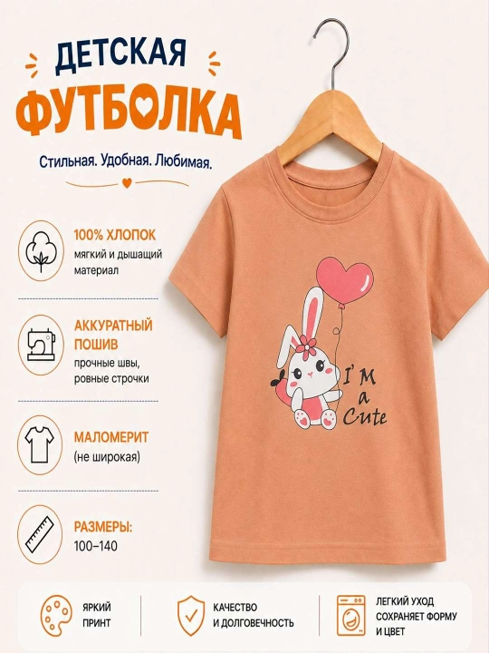 Футболка летняя для детей, 100% хлопок, 2–5 лет - 