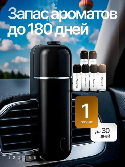 Автомобильный освежитель воздуха, электрический диффузор, с 6 ароматами, Ultrasonic — AVTO177-DIFFUZOR-ЧЕРН