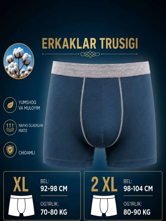 Erkaklar uchun boksyorlar, paxtali ichki kiyimlar, trusiklar - 