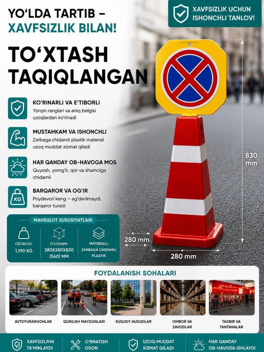 Yo‘l belgilarini o‘rnatish uchun konusli tayanchlar - 