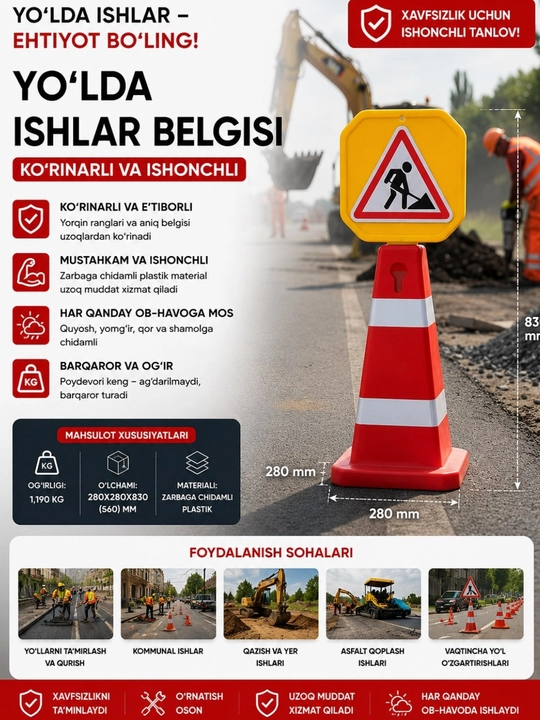 Yo‘l belgilarini o‘rnatish uchun konusli tayanchlar