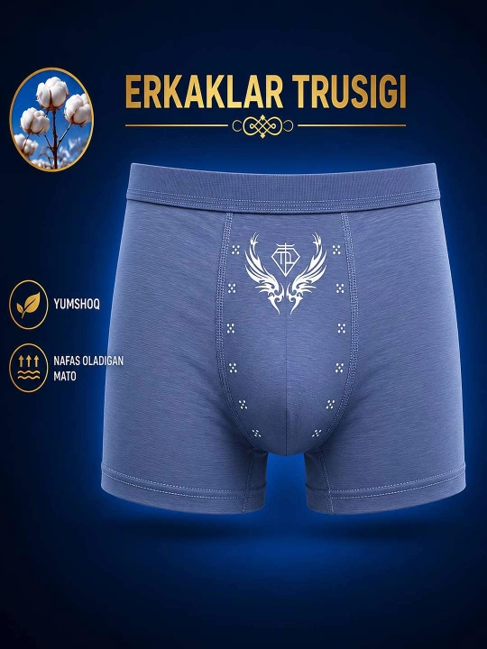 Erkaklar uchun boksyorlar, paxtali ichki kiyimlar, trusiklar - 
