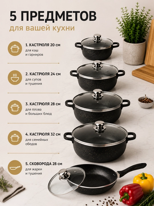 Набор кастрюль антипригарный, набор казанов, набор кострюль