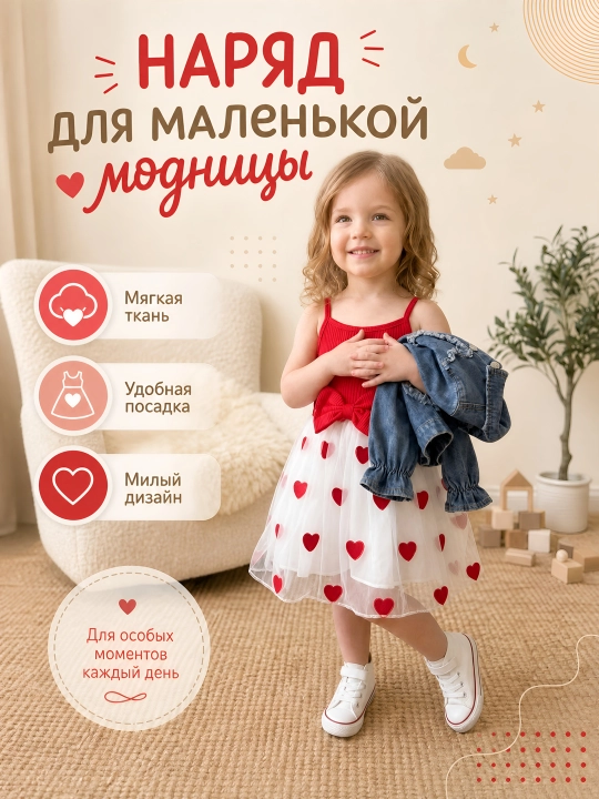 Qizlar uchun patchwork yurakli jinsi kurtka va bantli, yurakchali ko‘ylak - 