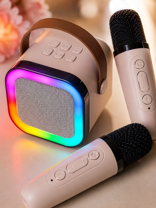 Bluetooth караоке система для детей и взрослых с 2 микрофонами и RGB подсветкой