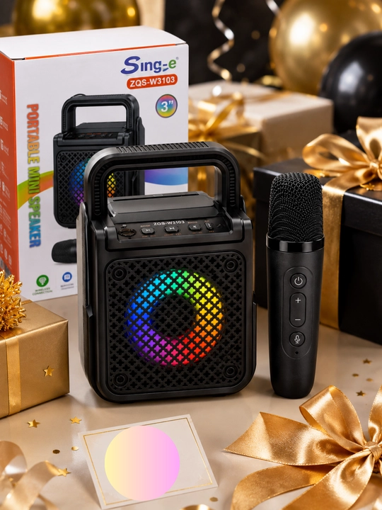 Bluetooth караоке система для детей и взрослых с 2 микрофонами и RGB подсветкой
