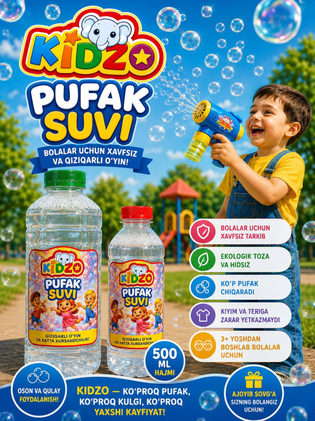 Sovun pufakchalari eritmasi, pistolet va blaster uchun, 500 ml-1 litr - 