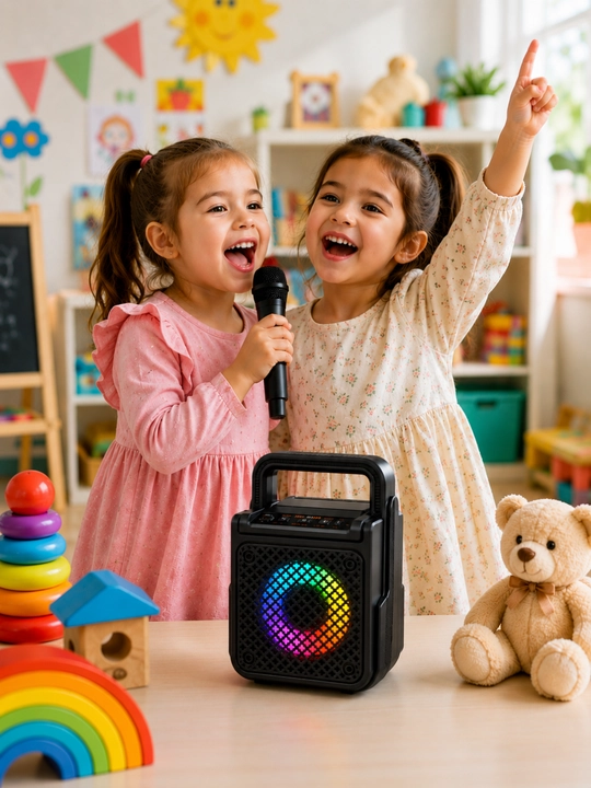 Bluetooth караоке система для детей и взрослых с 2 микрофонами и RGB подсветкой