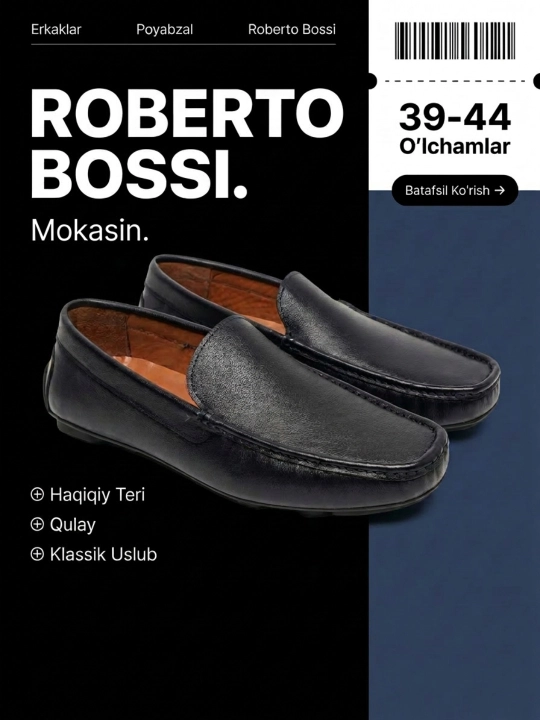 Мужские мокасины, туфли, лоферы Roberto Bossi, классические, 100% из натуральной кожи