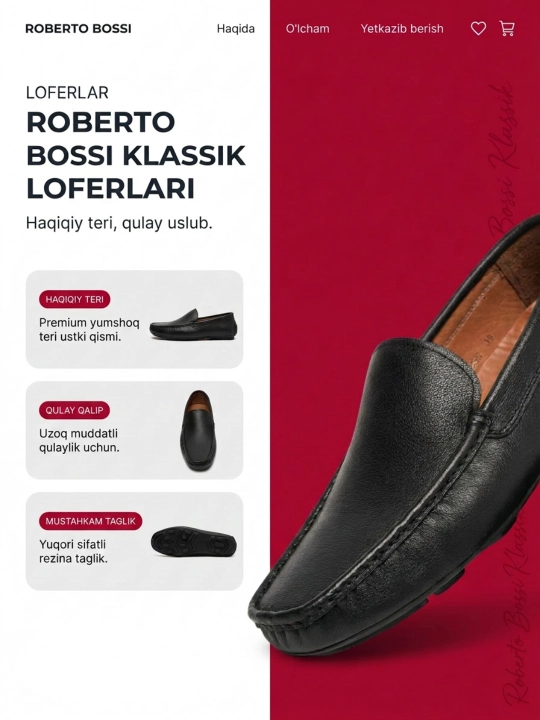 Мужские мокасины, туфли, лоферы Roberto Bossi, классические, 100% из натуральной кожи