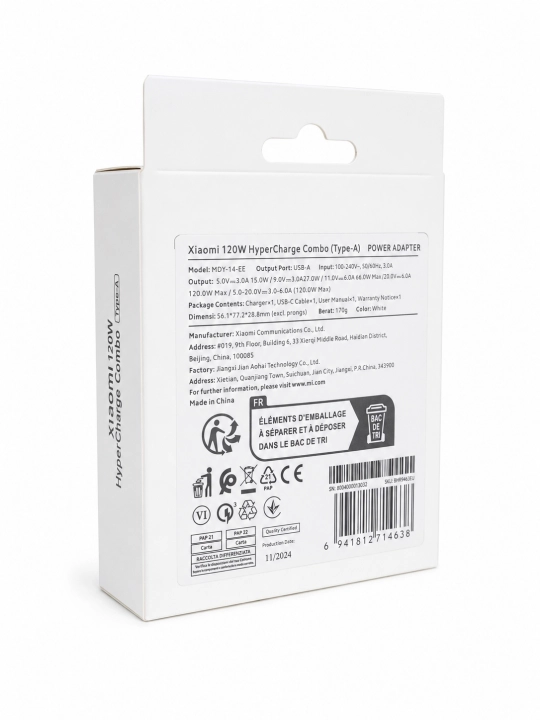 Samsung va Xiaomi Redmi uchun tezkor quvvatlash qurilmasi 120 Vt, 33 Vt Type-C kabeli
