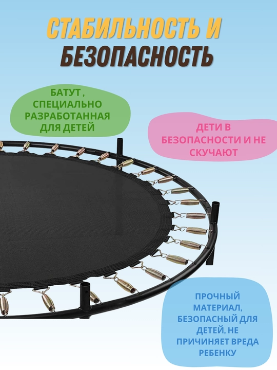 Батут ZERAD с защитной сеткой 140 см, нагрузку до 150 кг, подходит для детей и взрослых