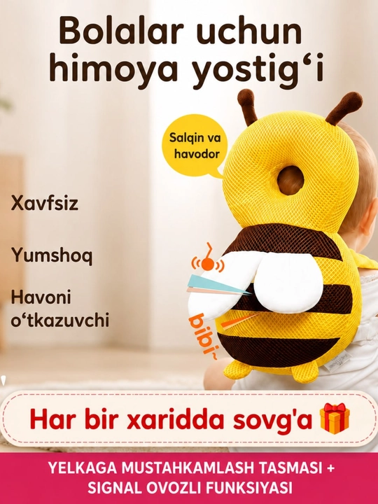 Yosh bolalar boshini himoya qiluvchi va yiqilishini oldini oluvchi yumshoq himoya yostig'i - 