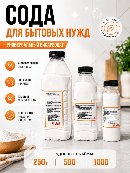 Osh sodasi uy tozalash uchun, 250 g, 500 g, 1000 g