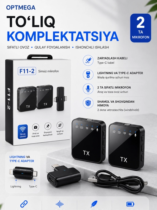 Simsiz petlichka mikrofon telefon uchun Type-C / Lightning, kontent va intervyu uchun