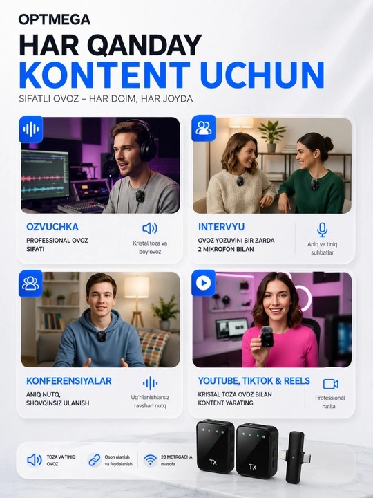 Simsiz petlichka mikrofon telefon uchun Type-C / Lightning, kontent va intervyu uchun