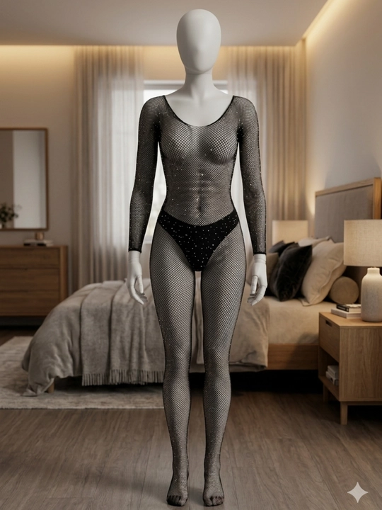 To‘r kombinezon, ayollar bodystocking, qora body, uzun yengli setka kiyim, lingerie - 