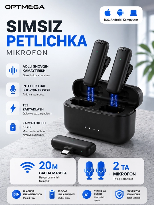 Беспроводной петличный микрофон для телефона Type-C / Lightning, для блогеров - 