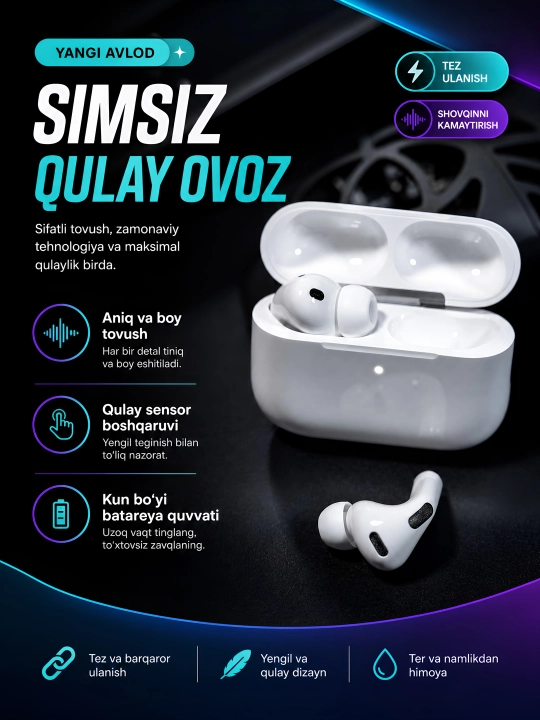 Simsiz quloqchinlar Pro 2, g'ilof sovg'a, iOS va Android uchun naushnik, Vietnam - 