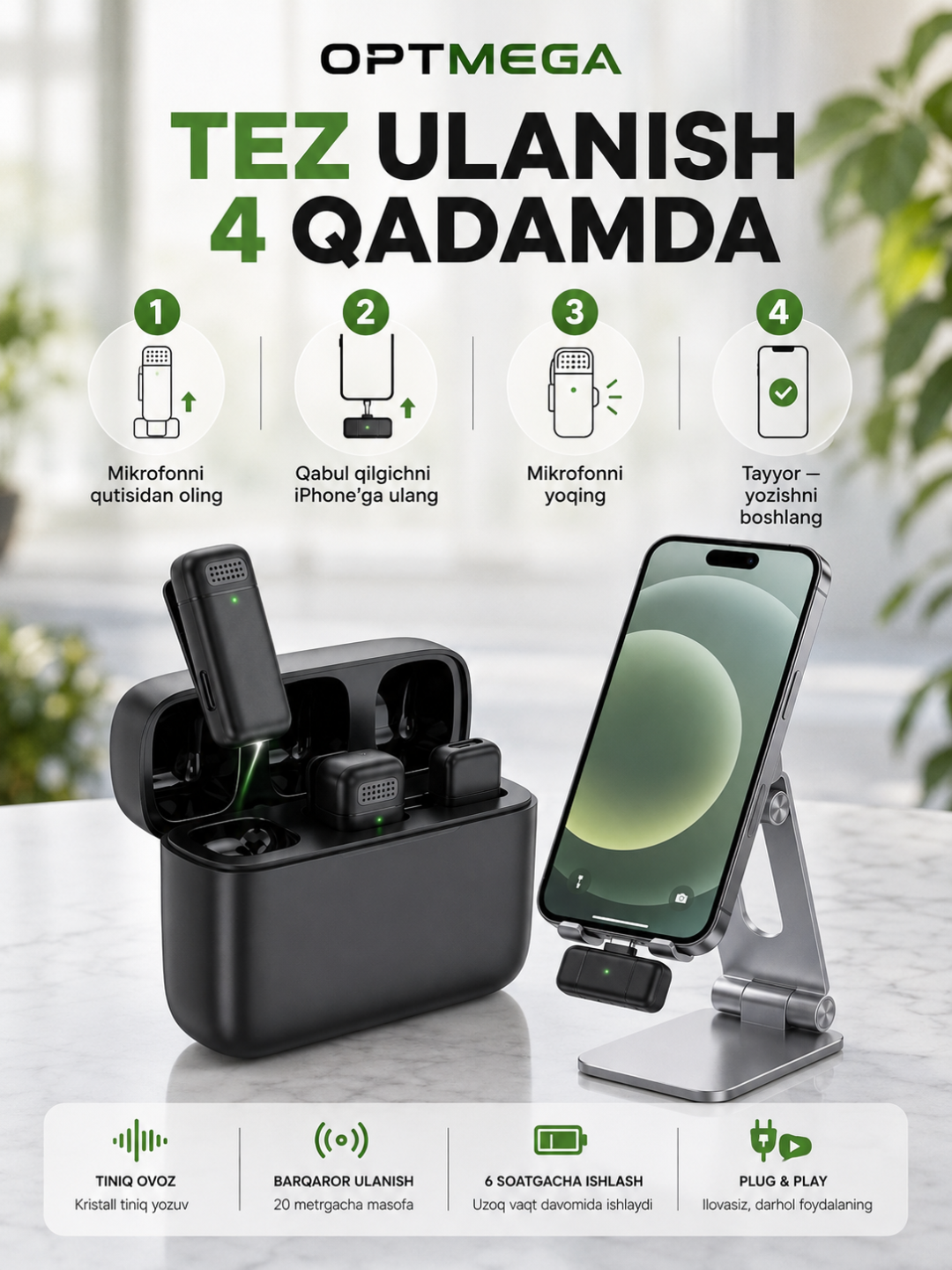 Simsiz petlichka mikrofon telefon uchun Type-C / Lightning, kontent va intervyu uchun