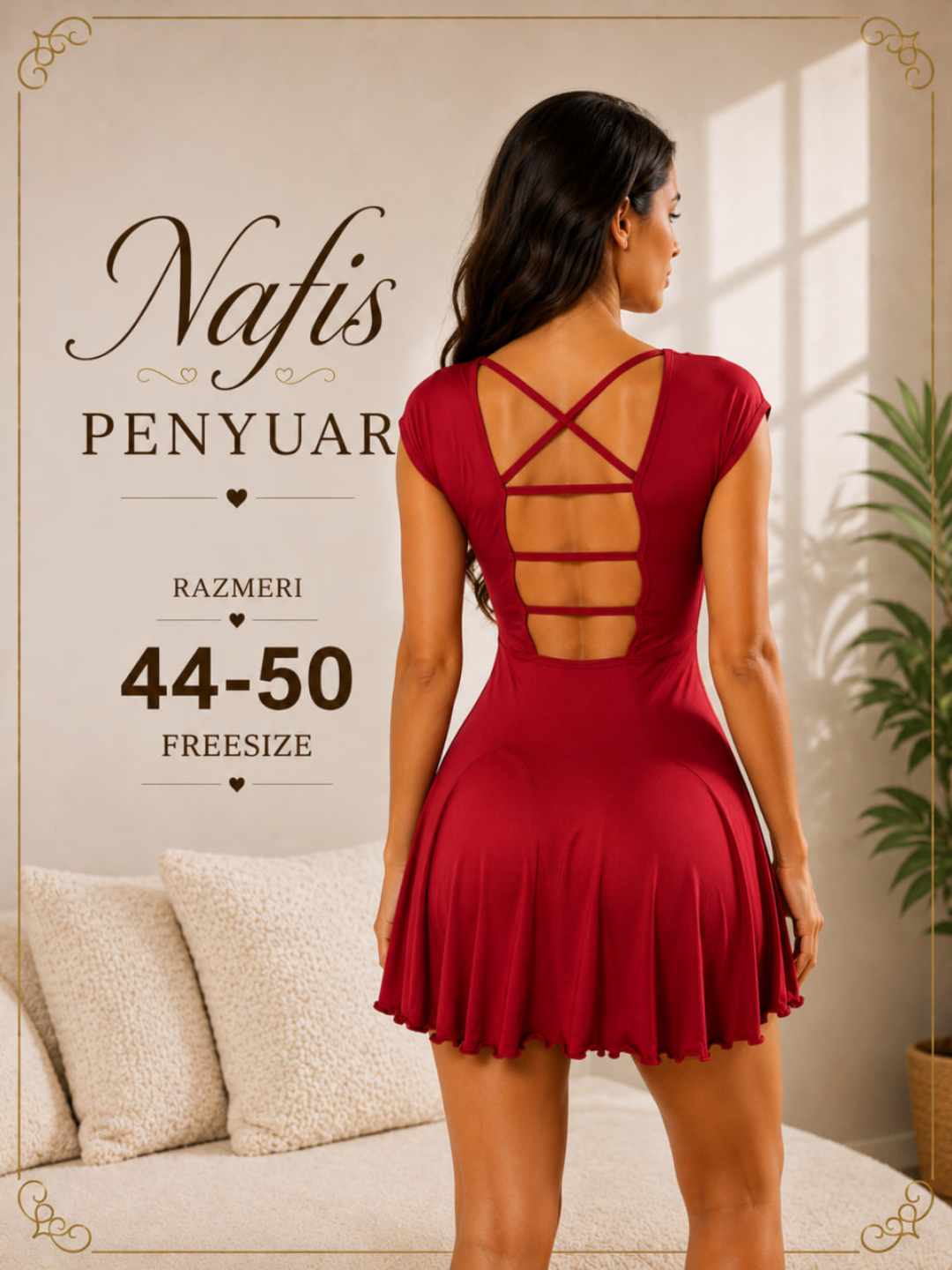 Ayollar uchun nafis penyuar, ochiq orqa dizaynli uy kiyimi, freesize 44-50