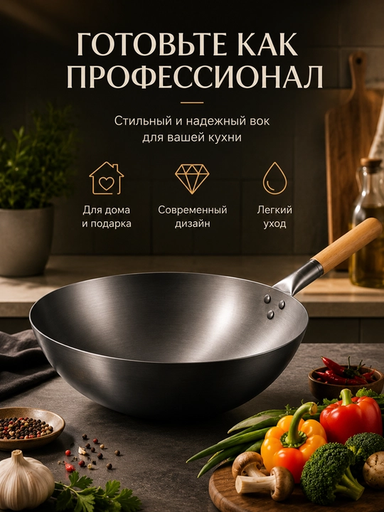 Сковорода-WOK из нержавеющей стали – для жарки, тушения и запекания