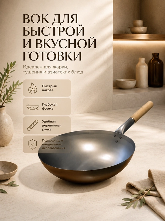 Nerjavayka WOK skovorodkasi – qovurish, dimlash va pishirish uchun - 