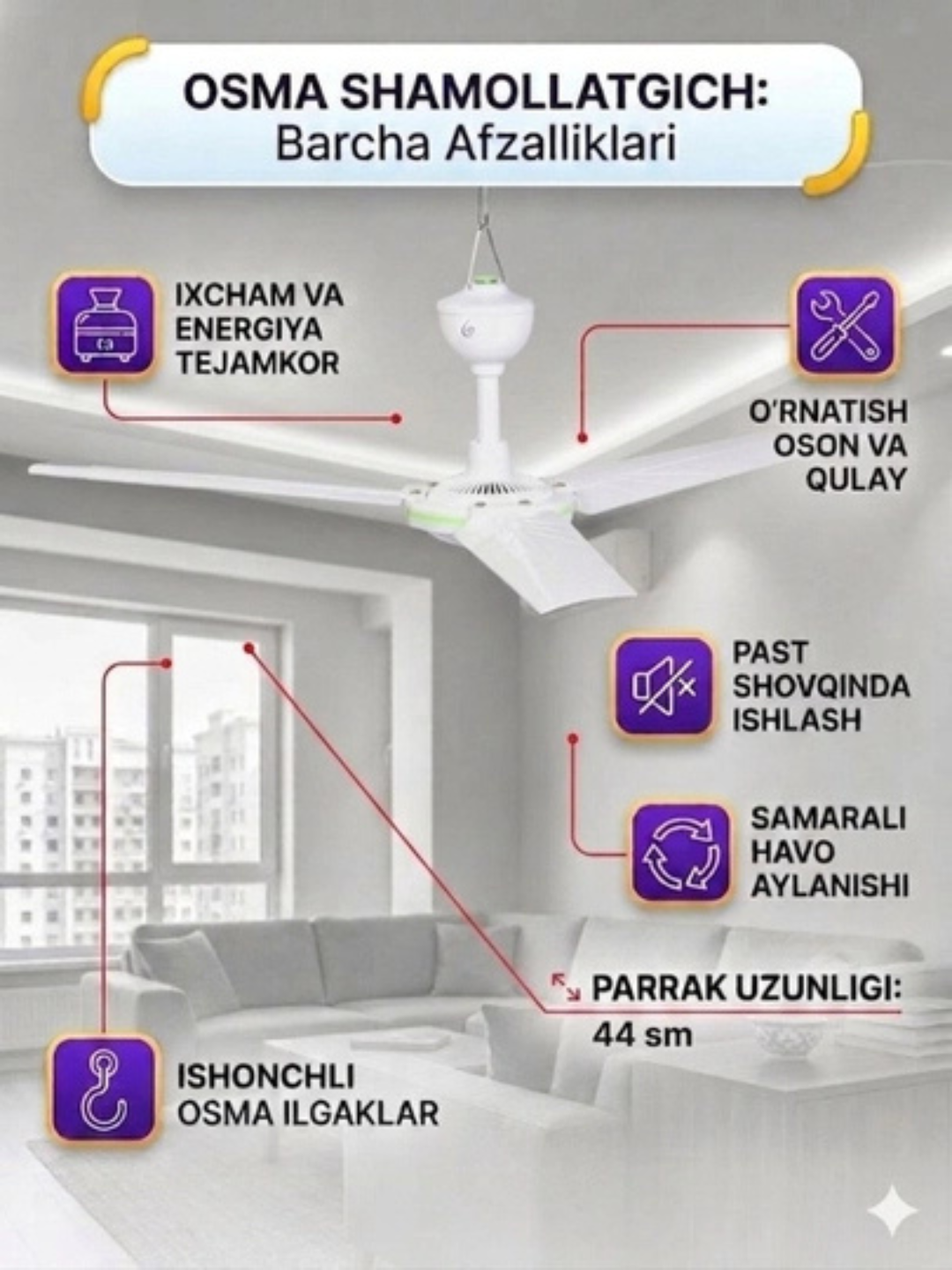 Потолочный вентилятор, Люстра-вентилятор, Подвесной вентилятор потолочный 3 и 5 лопасти